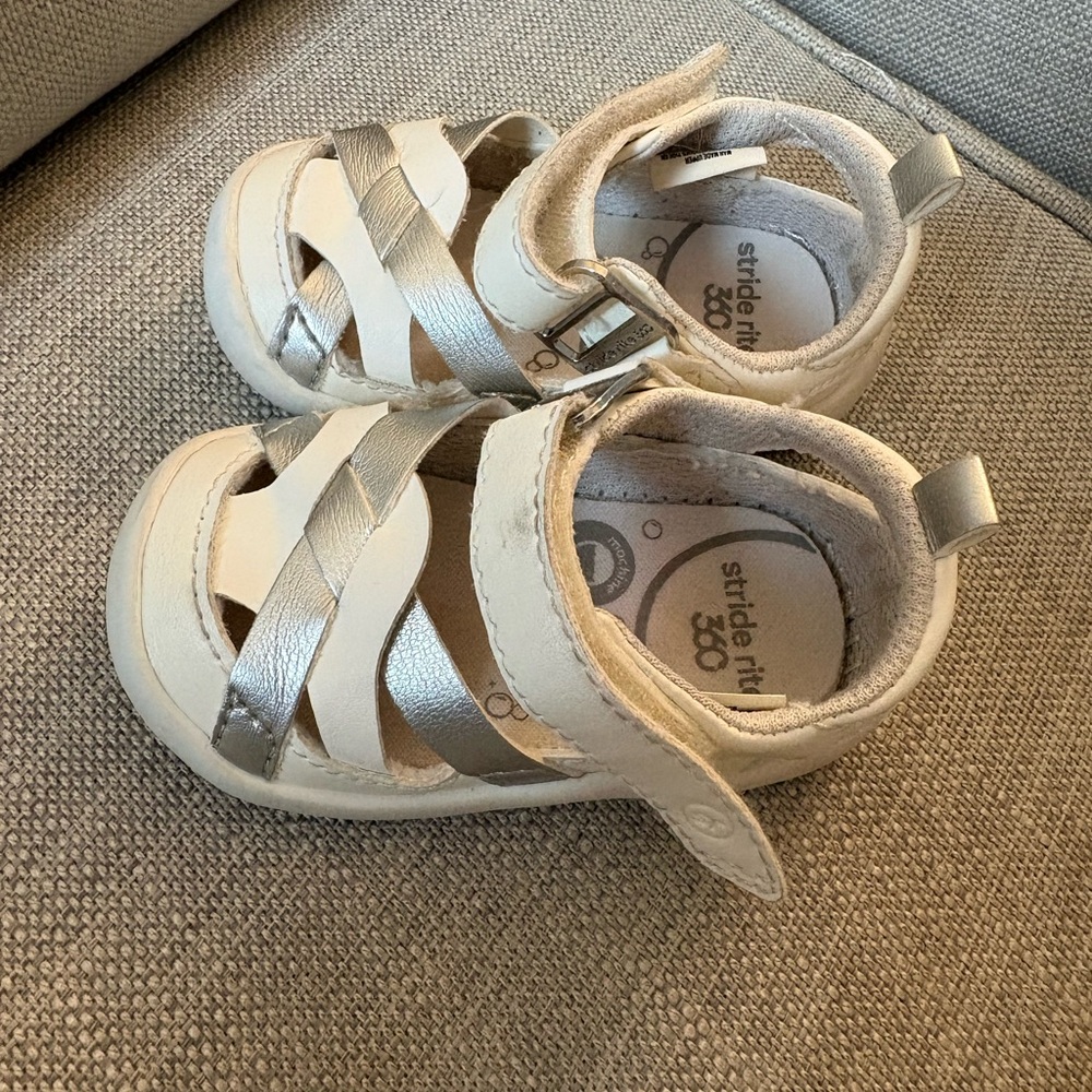 Stride Rite Cream and Silver Kids Sandals